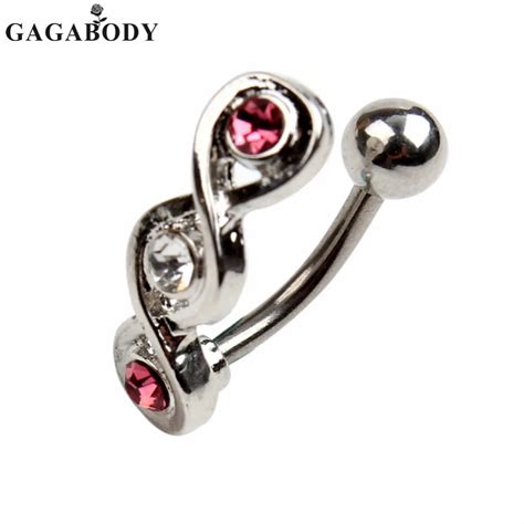 popular belly button ring pink rhinestone navel ring 316l surgical steel belly ring dangle body