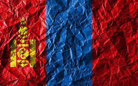 Mongolian Flag Crumpled Paper Asian Countries Creative Flag Of