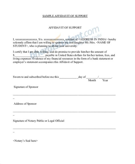 Free 11 Sample Affidavit Of Support Forms In Pdf Ms Word
