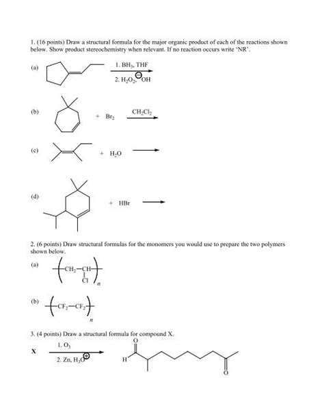 Draw A Structural Formula For The Major Organic Product Of The Reaction