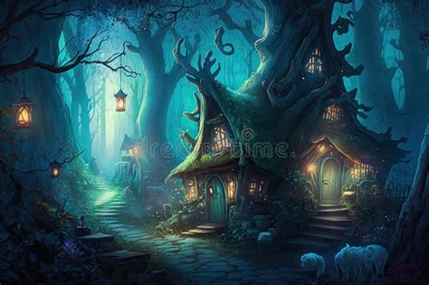 Magical Forest With Elf Village Where Fairies And Other Magical