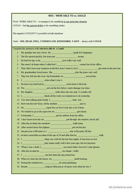 Was Were Able To Or Could English ESL Worksheets Pdf Doc