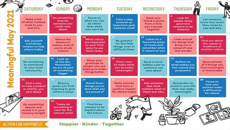 Meaningful May Action For Happiness Releases Their Daily Action Calendar