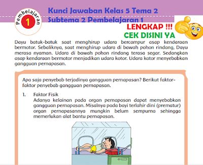 LENGKAP Kunci Jawaban Kelas 5 Tema 2 Subtema 2 Pembelajaran 1