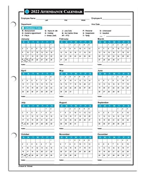 2022 Attendance Calendar Sheets Zqrpca Employee Attendance Tracking