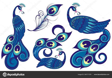 Beautiful Peacocks Cartoon Drawing Birds Collection Your Design Stock