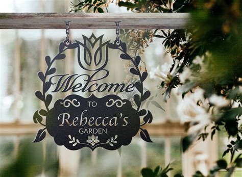 Welcome Garden Metal Custom Name Sign Personalized Hanging Etsy