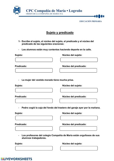 Sujeto Y Predicado Ficha Interactiva Y Descargable Puedes Hacer Los