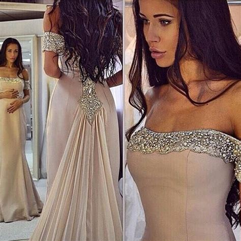 Real Photos Long Prom Dresses Nude Color Beading Handwork