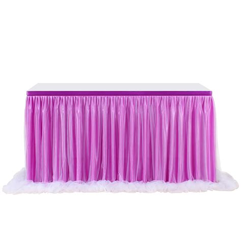 Wholesale Purple Color Long Yarn Table Skirt With Threaded Ribbon For