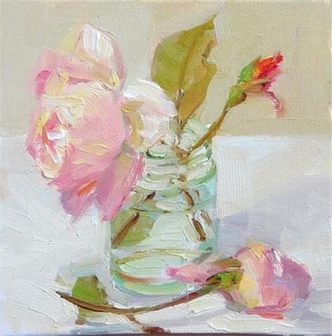 Daily Paintworks Roses In Mint Jelly Jar Still Life Oil On Canvas