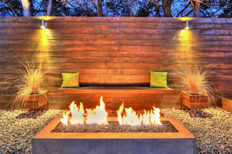 Contemporary Outdoor Living With Glass Gas Fire Pit In Oklahoma City