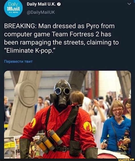 Breaking Man Dressed As Pyro From Computer Game Team Fortress 2 Has