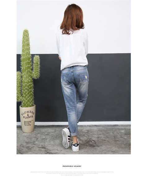 Rolled Ripped Hole Beggar Loose Bf Jeans On Luulla