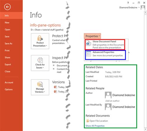 Advanced Presentation Properties In Powerpoint 2013 For Windows