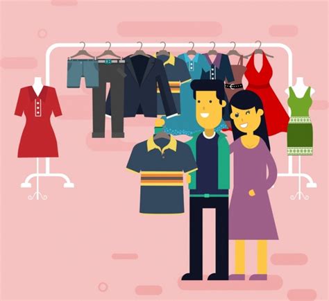 情侶服裝店購物繪製彩色卡通圖標 向量圖示 免費向量 免費下載