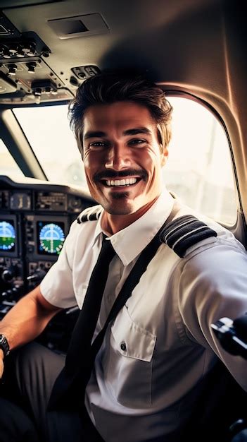 Un Beau Jeune Pilote Regarde La Caméra Et Sourit Alors Quil Est Assis Dans Le Cockpit De L
