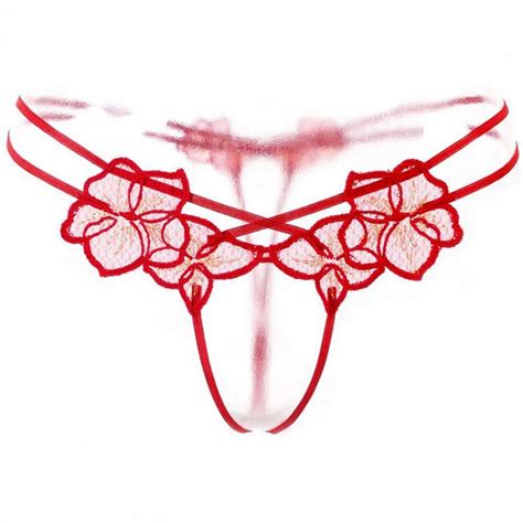 women s hollow out embroidery open crotch g string panties briefs sexy flower t back women s