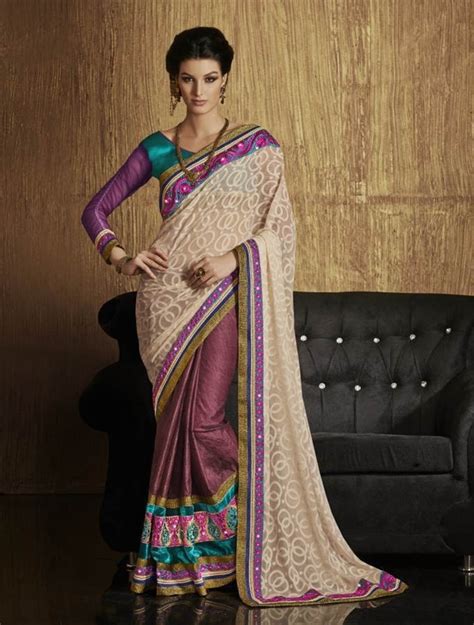 Magenta And Beige Georgette Party Indian Saree Traditional Indian