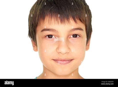 Portrait Dark Haired Handsome Boy With Dark Eyes A Dazzling Smile Stock