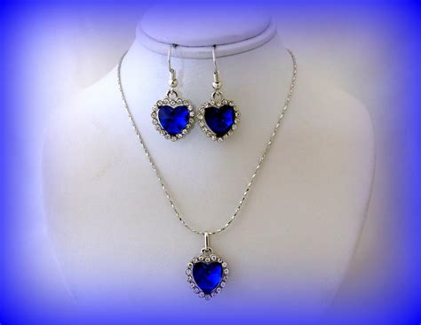 50 Sale Blue Crystal Heart Necklaceblue Crystal Heart Etsy