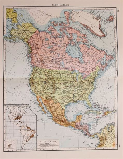 Large 1900 Antique Times Map North America Continent Usa Canada