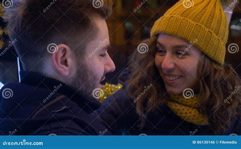 Romantic Couple Kissing Outside In A Cold Dark Night Stock Footage Video Of Market Fair 86130146