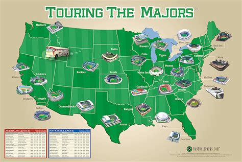 Mlb Ballpark Map Sharper Image Baseball Stadium Map M