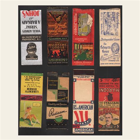 (8) 1930s / 1940s Matchbook Covers (F) - OldCuts