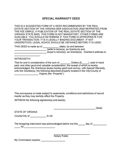 Virginia Special Warranty Deed Form Deed Forms Deed Forms
