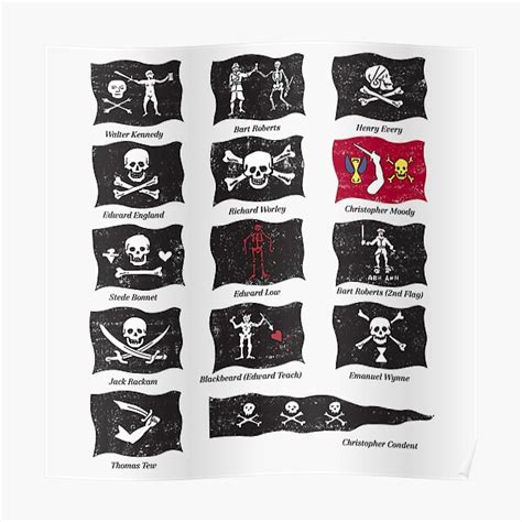 Famous Pirates Flags Illustration Poster For Sale By