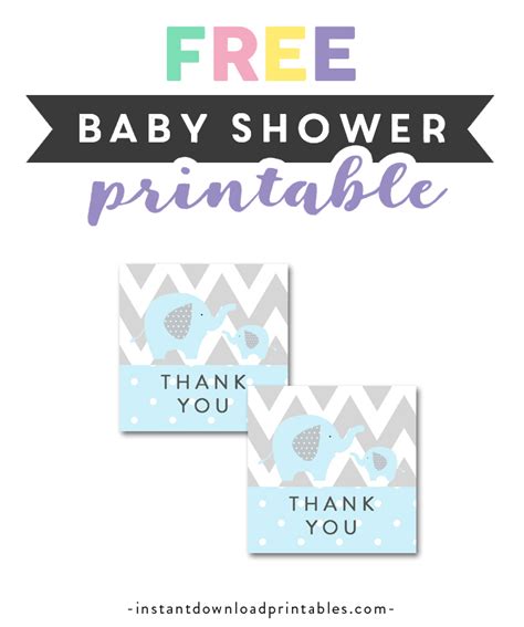 I wanted to say thank you for all your support for this little blog of mine and what better way then a free printable. Free Printable Baby Shower Light Blue Gray Chevron Elephant Baby Boy - Thank You Tags - Instant ...