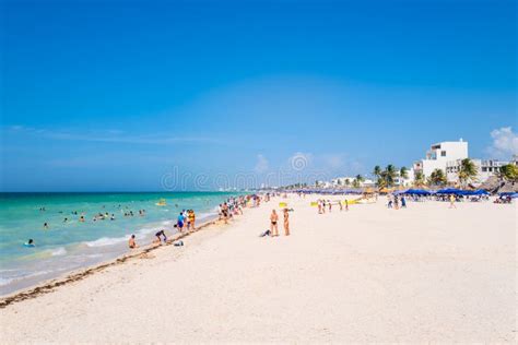 People Enjoying The Beach At Progreso Near Merida In Mexico Editorial