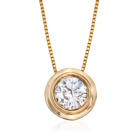 75 Carat Bezel Set Diamond Solitaire Necklace In 14kt Yellow Gold 18
