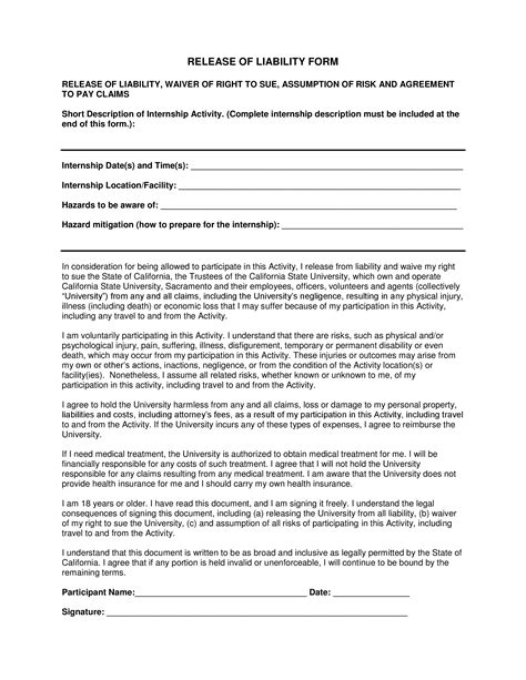 Free Liability Release Forms Pdf Template Form Download