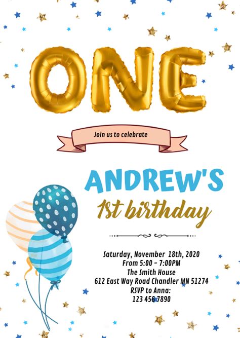 1st Birthday Card Invitation Template Postermywall