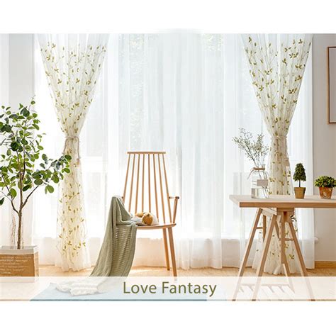 Love Fantasy Embroidered Chartreuse Green Leaf Sheer Curtain