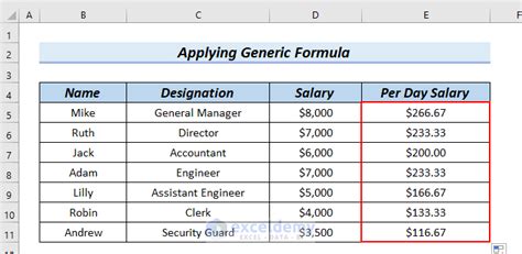Per Day Salary Calculation Formula In Excel 2 Suitable Examples