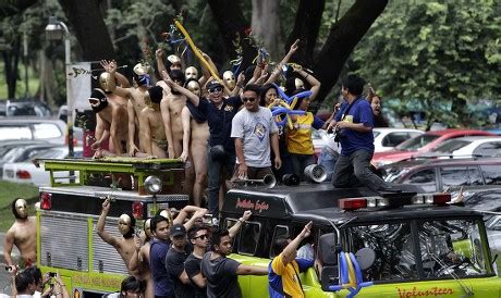 Filipino Naked Runners On Firetruck During Editorial Stock Photo