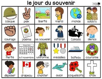 No cash redemption is offered, except when required by law. French Remembrance Day Word Cards - Jour du Souvenir Cartes de Vocabulaire