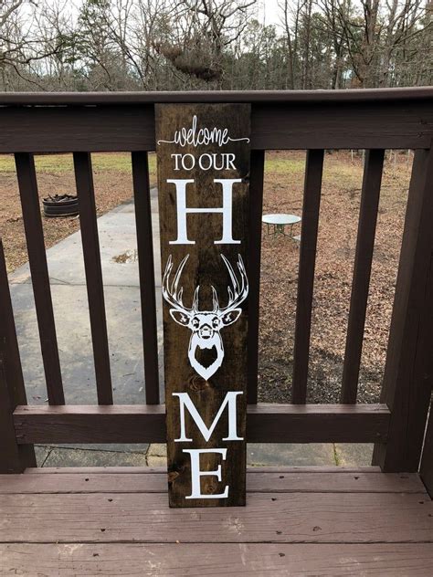 Welcome To Our Home Deer Head Wooden Sign Etsy In 2022 Wooden Signs