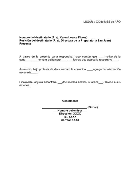 Formato De Carta Responsiva Pdf