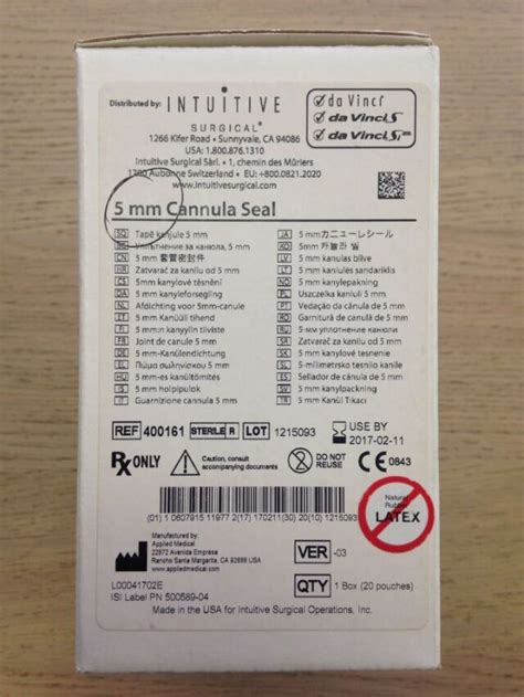 New Applied Medical 400161 Intuitive 5mm Cannula Seal 20 Pouchesbox