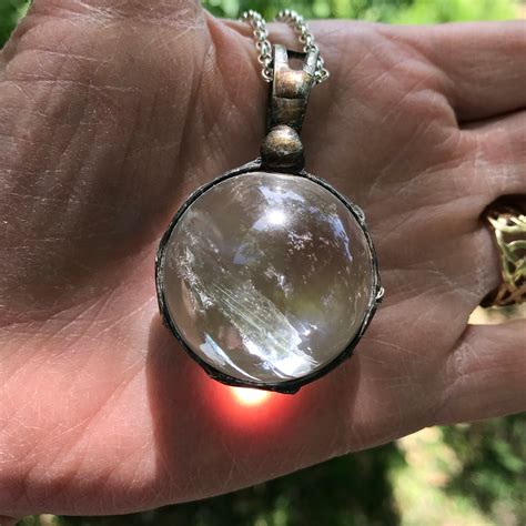 Clear Quartz Crystal Ball Pendant Polished Stone Oxidized Setting 35