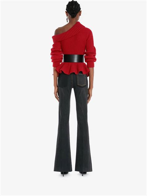 One Shoulder Peplum Jumper In Welsh Red Alexander Mcqueen Us