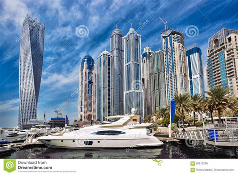 Dubai Marina With Boats In Dubai United Arab Emirates Middle East
