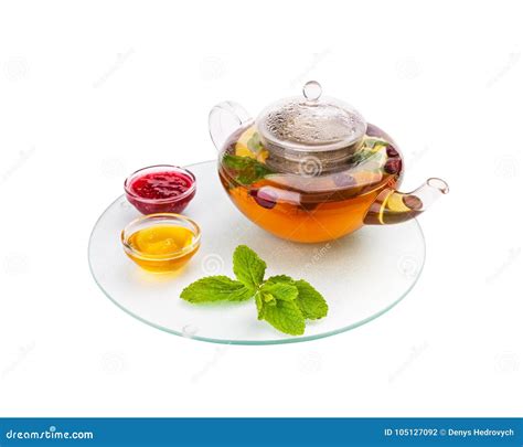 Glass Teapot With Hot Herbal Tea Stock Photo Image Of Black Appetite