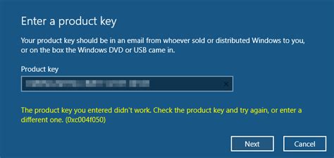 The Product Key You Entered Did Not Work Error 0xc004f050 Microsoft