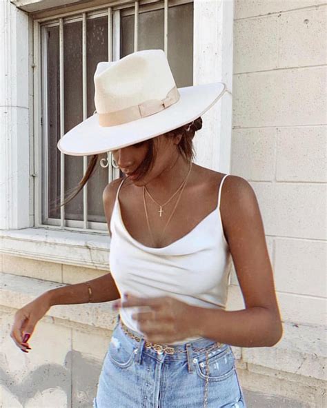 Summer Vibes White Top Jeans White Hat Gold Necklace Gold