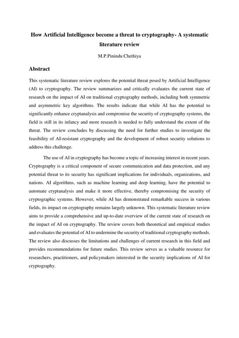 Pdf How Artificial Intelligence Become A Threat To Cryptography A Systematic Literature Review